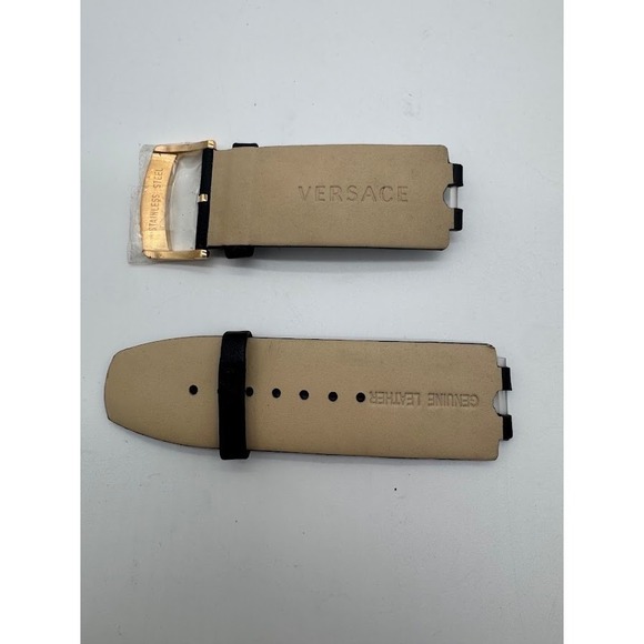 Versace Black Leather Watch Strap Gold Buckle‎ Embossed Baroque Replacement Band